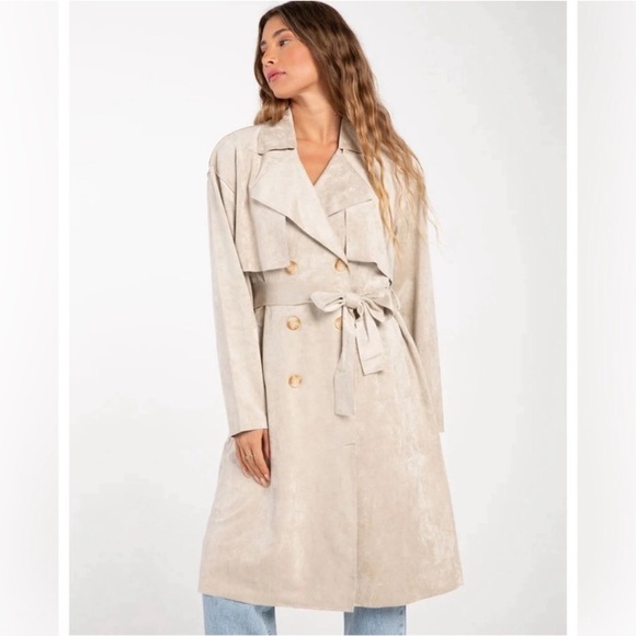 Free People x Blank NYC Vegan Suede Trench Coat Size Medium - Picture 2 of 12